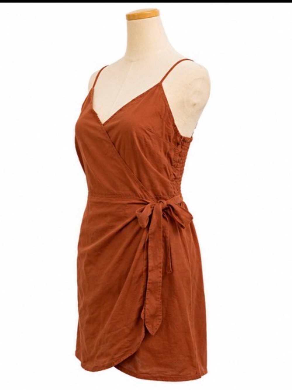 Abercrombie & Fitch Faux Wrap Mini Dress Cinnamon 100% Cotton Size L - Picture 2 of 5
